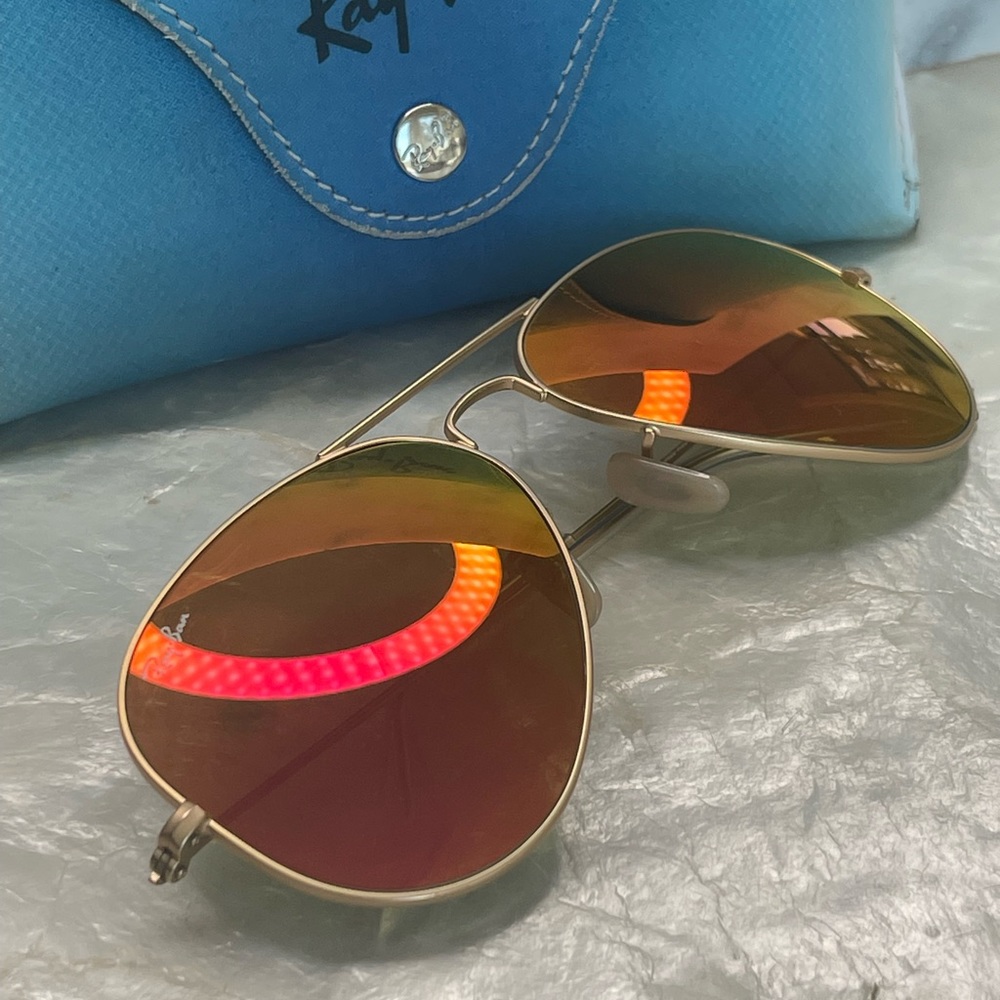 Ray Ban Aviator Orange/Pink mirror Polarized Sunglasses - Picture 4 of 15